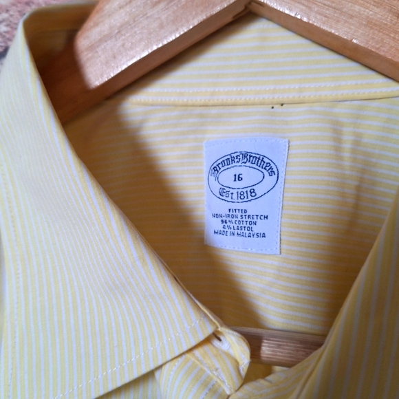 Brooks Brothers Mini Stripe Fitted Non-Iron Stretch Cotton Shirt - YELLOW/WHITE - Picture 13 of 16